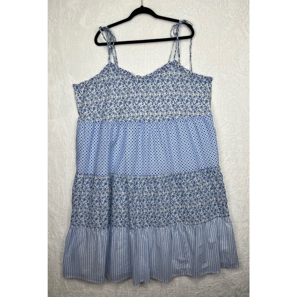 J. Crew Women's Blue and White Tiered Floral Midi A‎ Line Dress Size 3X NWT - Picture 1 of 12